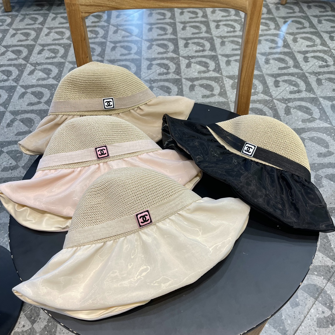Chanel夏季遮阳防晒防紫外线渔夫帽子女款2024新款户外大帽檐遮脸太阳帽