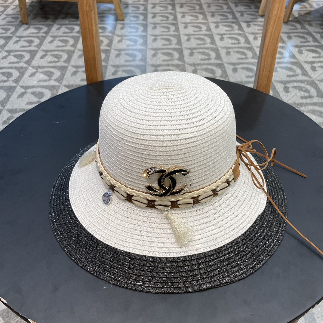 Chanel sombrero de paja estilo nacional, nuevo sombrero de paja, estilo dama, buena forma, circunferencia de cabeza 57c…