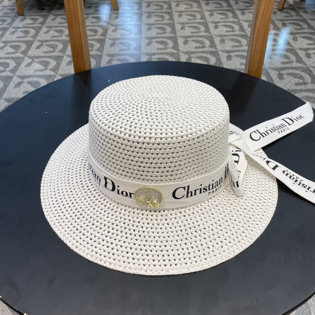 Dior 2024 nueva temporada de primavera, nuevo producto de verano, sombrero blanco elegante estilo Hepburn con lunares, …