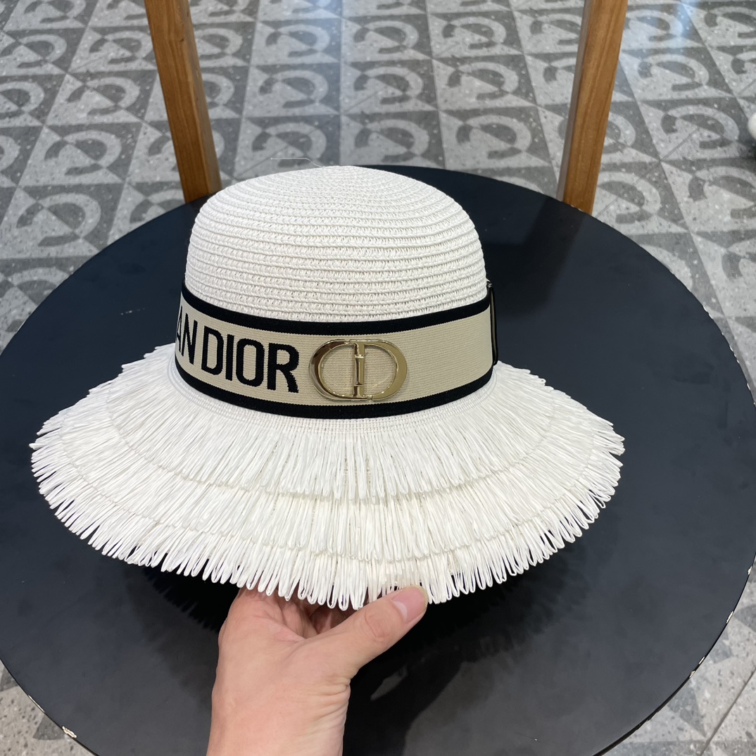 【DIOR】Nuevo sombrero de paja para el sol de 2024, ala ancha🤩 estilo playero, simple y elegante, accesorio versátil～pri…