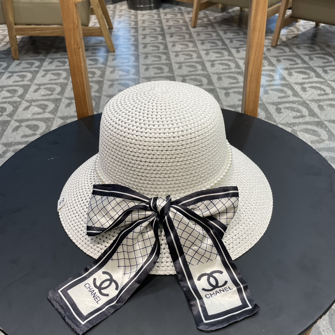 【CHANEL】nuevo sombrero de paja tejida calada para proteger del sol, estilo playero, simple y elegante, versátil, primer…
