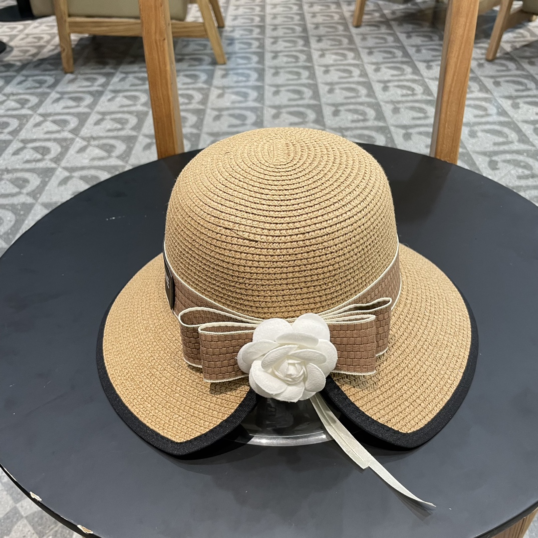Sombrero de paja redondo de estilo británico Celine Cellne con colores combinados exquisitos, para mujer, para viajes d…