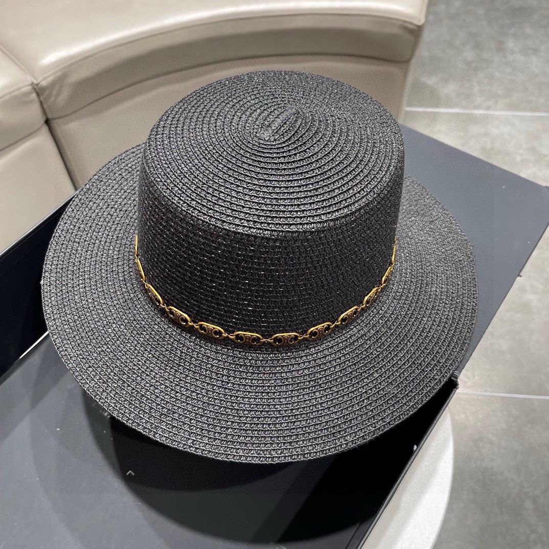 Celine Celine sombrero de paja, ala con flecos, sombrero para el sol, sombrero de playa para protección solar, circunfe…