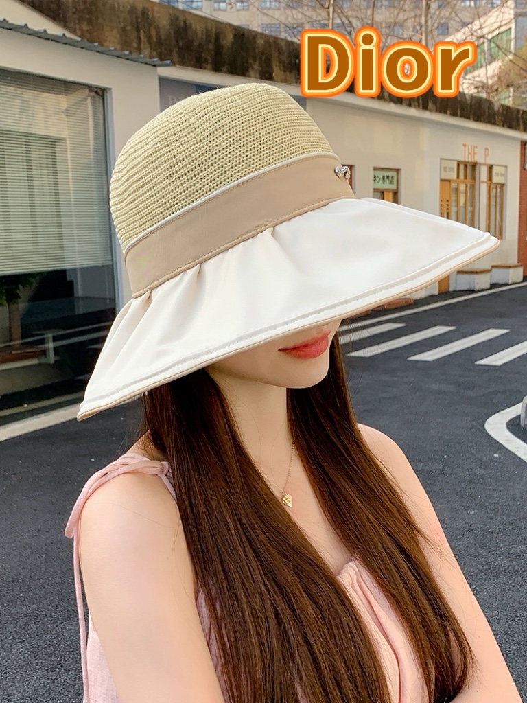 DIOR sombrero de pescador, nuevo de verano 2024, protección solar, con lazo, para mujer, para playa y viajes, ala ancha…