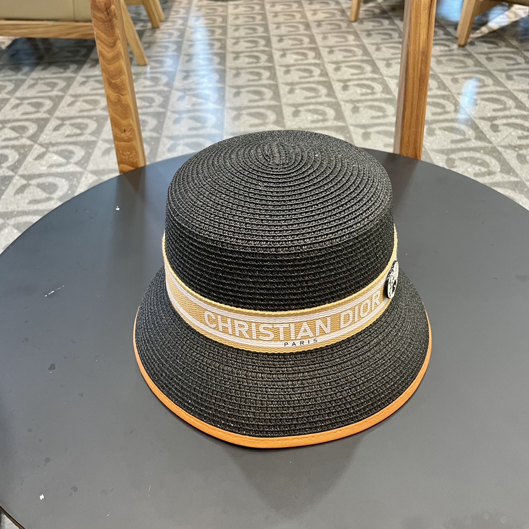 【DIOR Dior】2024 nuevo modelo de boutique con cinta tejida, sombrero de cubo, sombrero de ala, sombrero de paja, esencia…