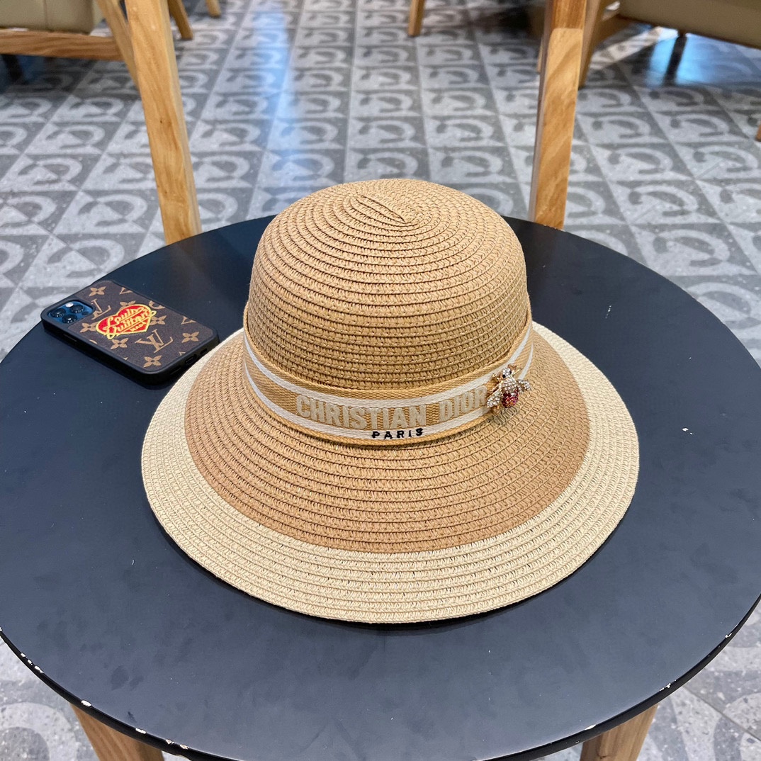 Dior迪奥2024年夏季新款草帽拼色设计头围57cm