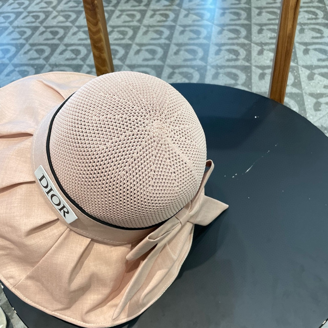 DIOR迪奥 大檐蝴蝶结网眼防晒渔夫帽女春夏季遮脸遮阳帽子防紫外线太阳盆帽