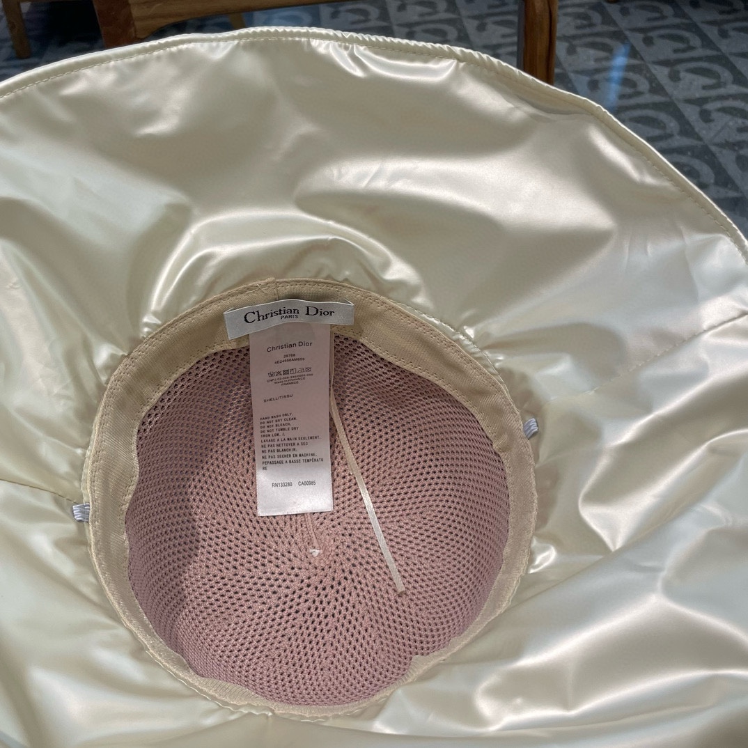 DIOR迪奥 大檐蝴蝶结网眼防晒渔夫帽女春夏季遮脸遮阳帽子防紫外线太阳盆帽