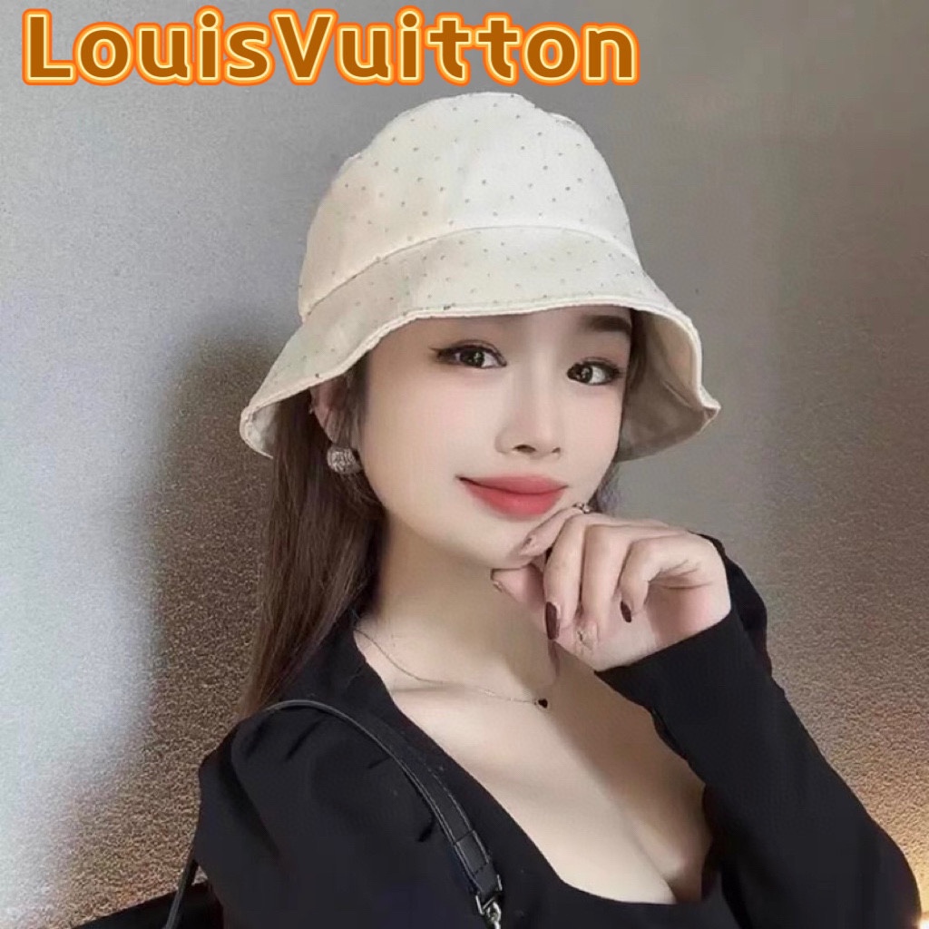 Gorra de pescador LV Louis Vuitton estilo coreano con cristales, para mujer, primavera-verano, hace la cara más pequeña…
