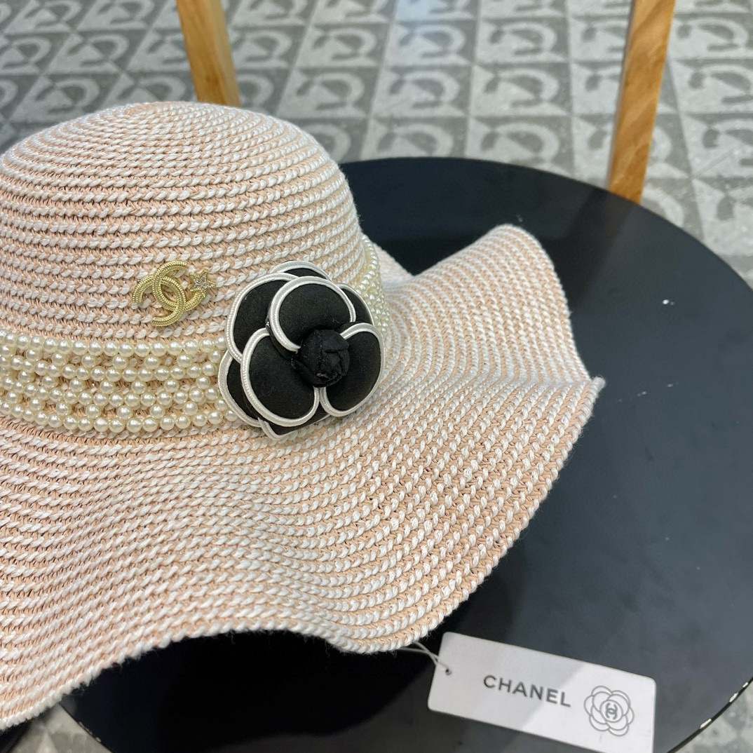 Chanel香奈儿2024的新款山茶花草编遮阳草帽盆帽简约大方百搭单品出街首选