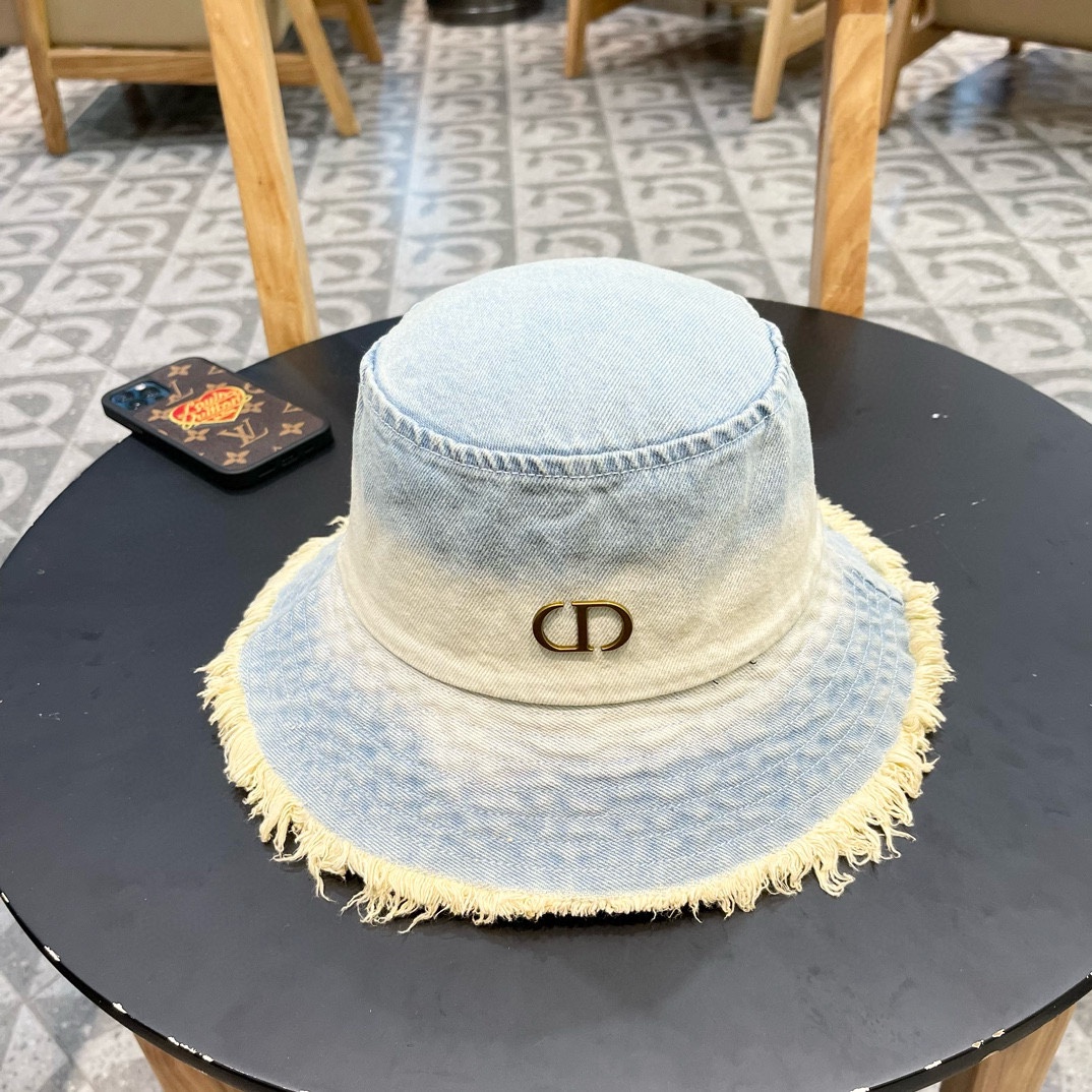 Nuevo sombrero de pescador de Dior para primavera/verano 2024, estilo vaquero desgastado con degradado, plegable y fáci…