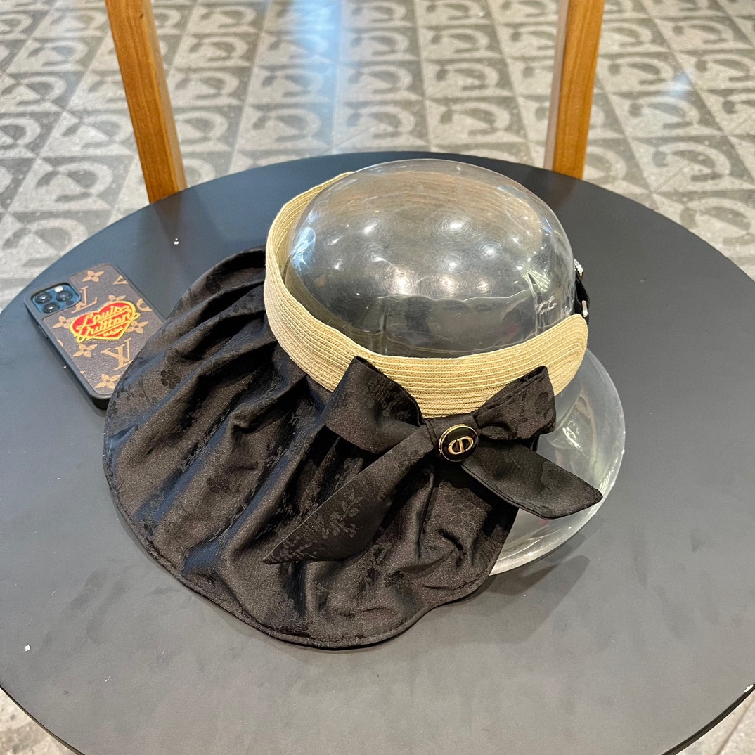 Dior nuevo de verano, sombrero sin copa de ala ancha para mujer, para viajes, vacaciones, playa, plegable, protección s…