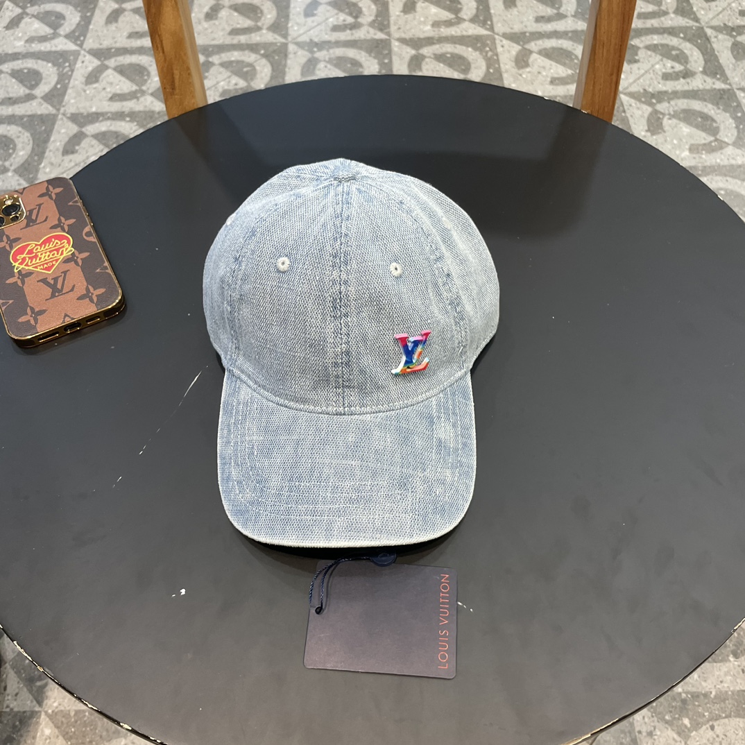 Gorra de béisbol original de LV (Louis Vuitton), vaquera lavada, moldeada 1:1 como en tienda, tela vaquera original + c…