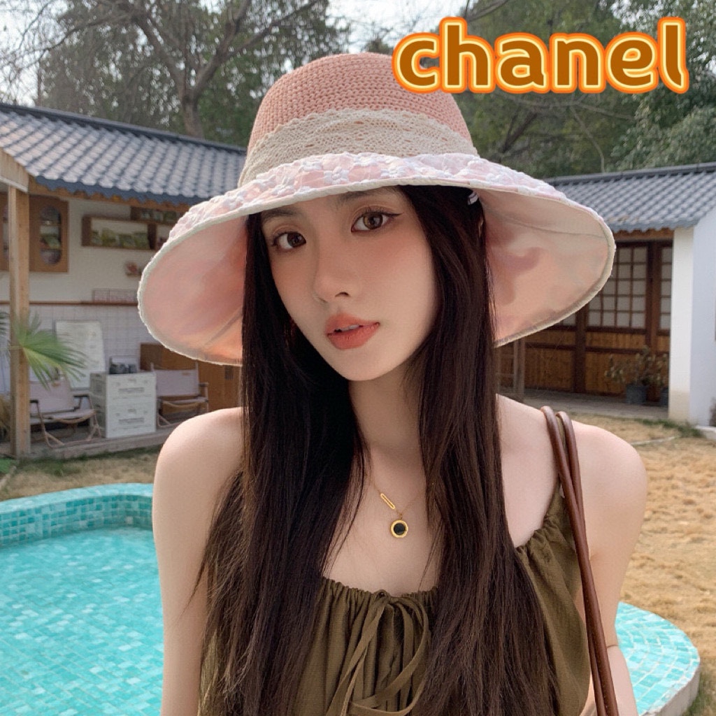 chanel香奈儿小清新花朵蕾丝针织顶帽子女夏出游海边度假百搭赫本风遮阳帽