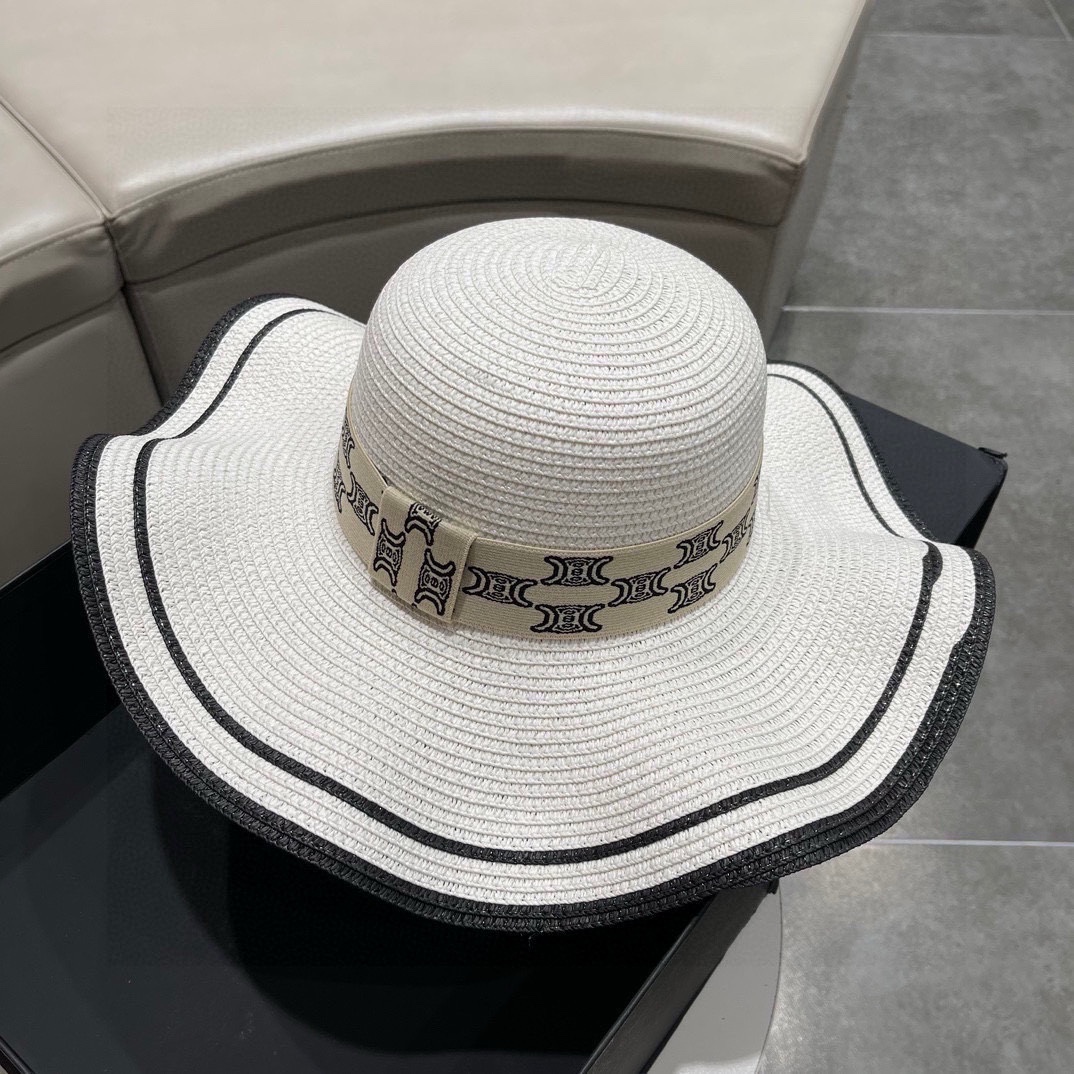 Sombrero de paja de la nueva colección 2024 de Celine, estilo playero, sencillo y elegante, un accesorio versátil. La p…