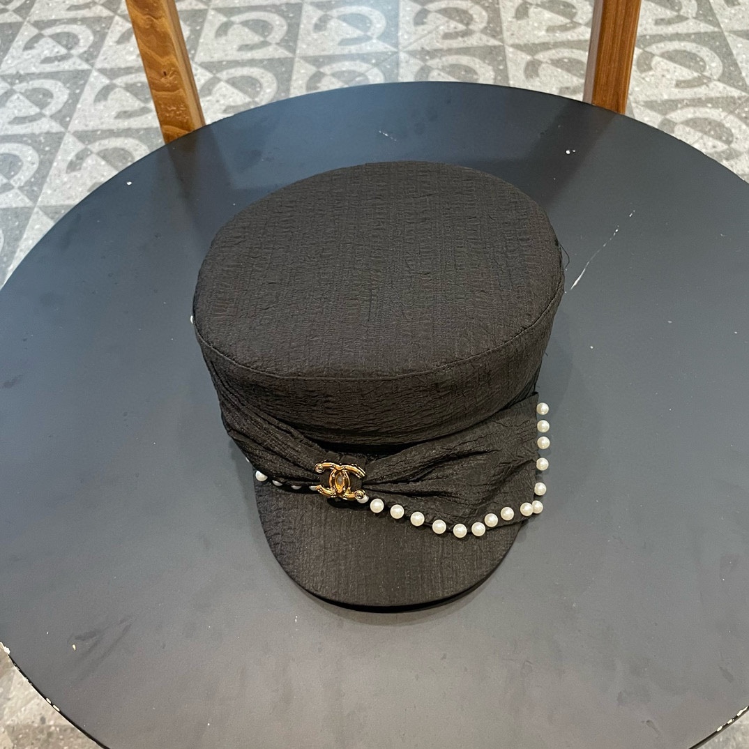 Chanel sombrero de copa plana con perlas y lazo de mariposa, lindo y elegante, para mujer, primavera-verano, protección…