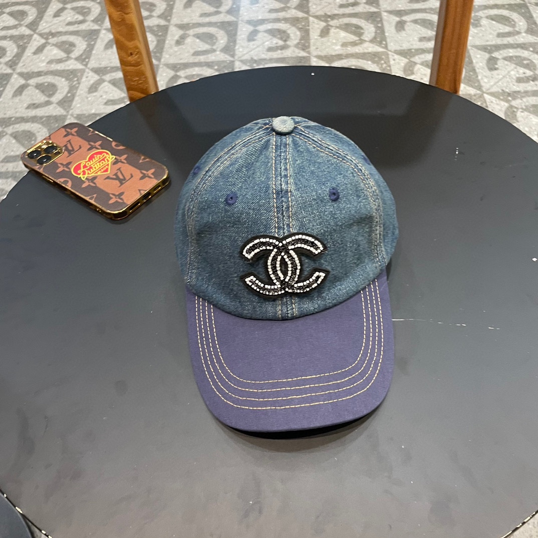 Gorra de béisbol de Chanel 2024 de mezclilla de dos tonos, estilo de lujo, unisex, sombrero de pescador, gorra de béisb…