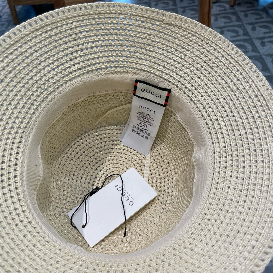   Gucci古奇草帽，重工设计风格，沙滩帽，大草帽，头围57cm。
