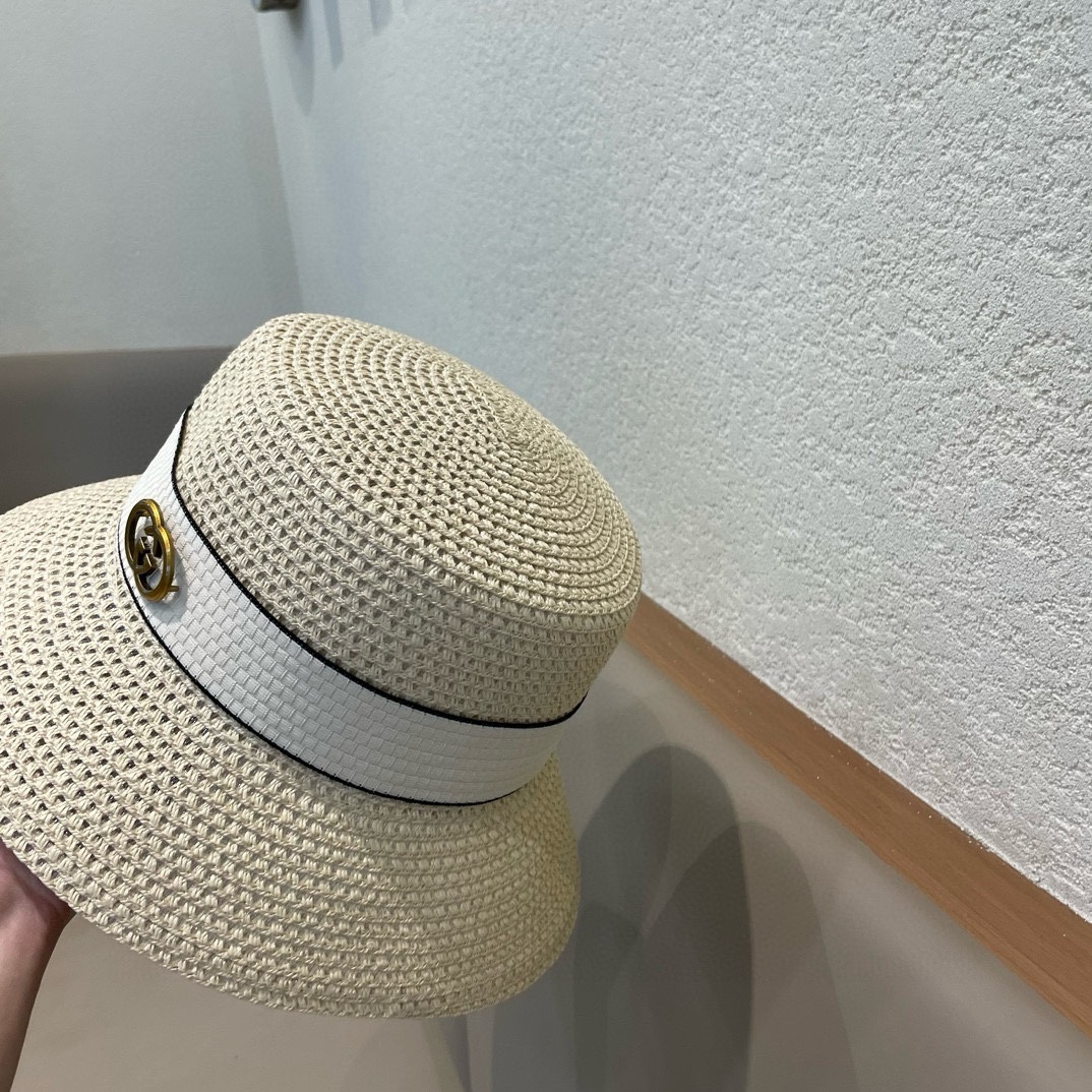   Gucci古奇草帽，重工设计风格，沙滩帽，大草帽，头围57cm。