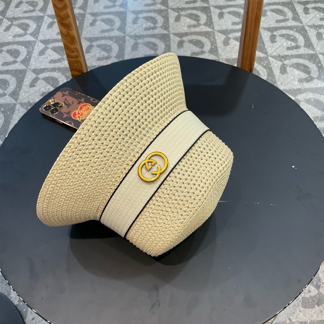   Gucci古奇草帽，重工设计风格，沙滩帽，大草帽，头围57cm。