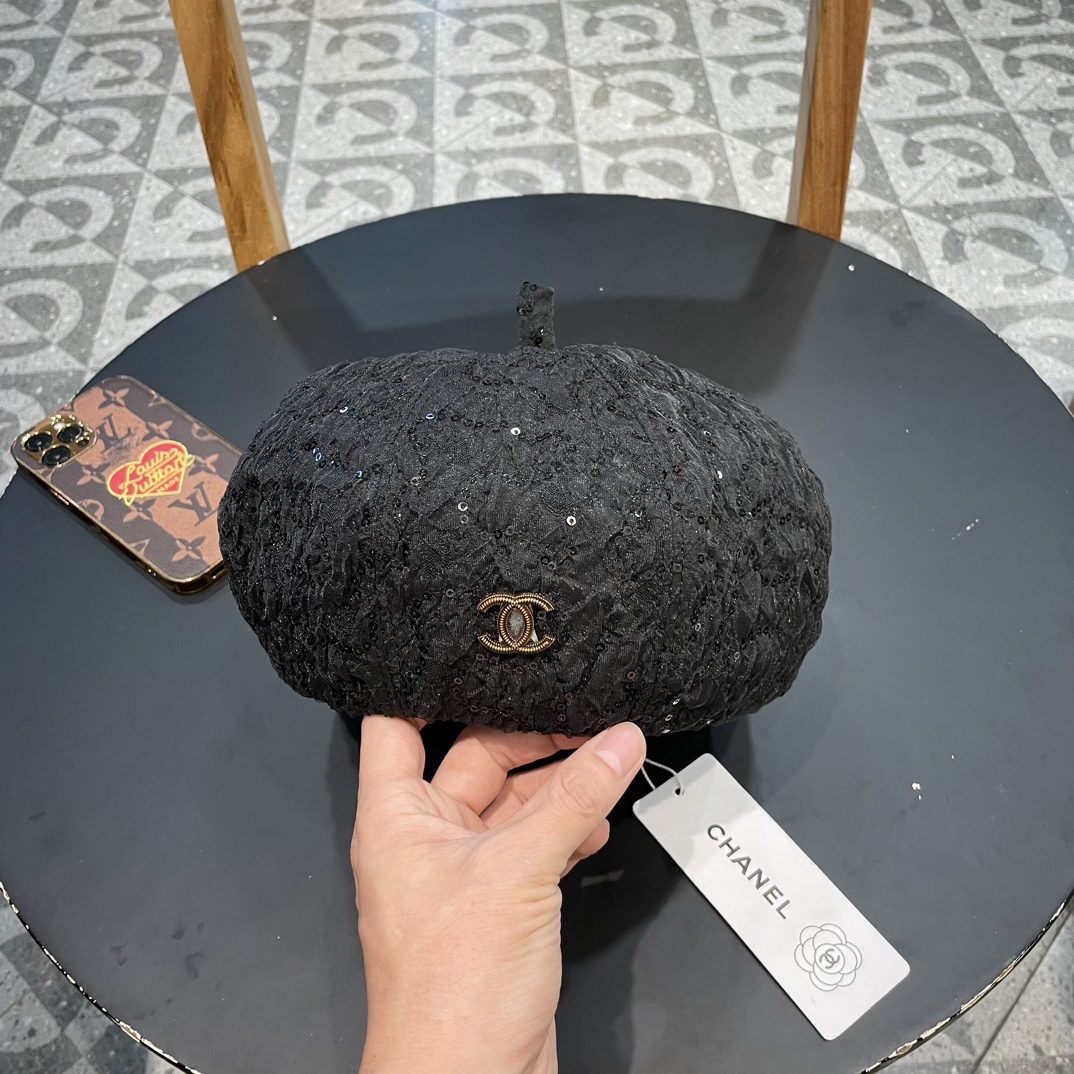 Chanel 2024 nuevo estilo con lentejuelas y encaje, boina para mujer, boina transpirable, gorra de pico para salidas, so…