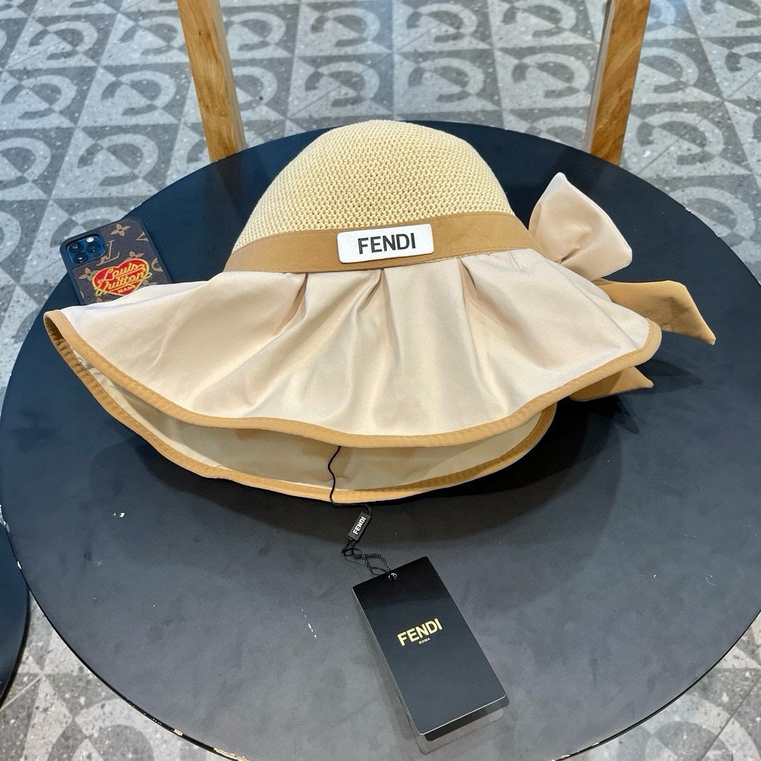 Fendi 2024 nuevo sombrero de visera negro para mujer, protección solar UV, sombrero de alta gama, sombrero de pescador,…