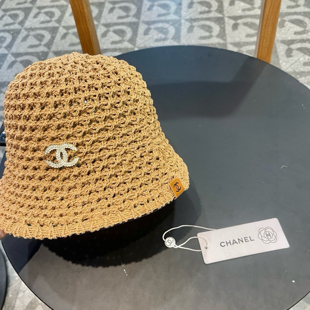    Chanel夏季镂空渔夫帽女透气帽子薄款防紫外线遮阳帽时尚盆帽水桶太阳帽 