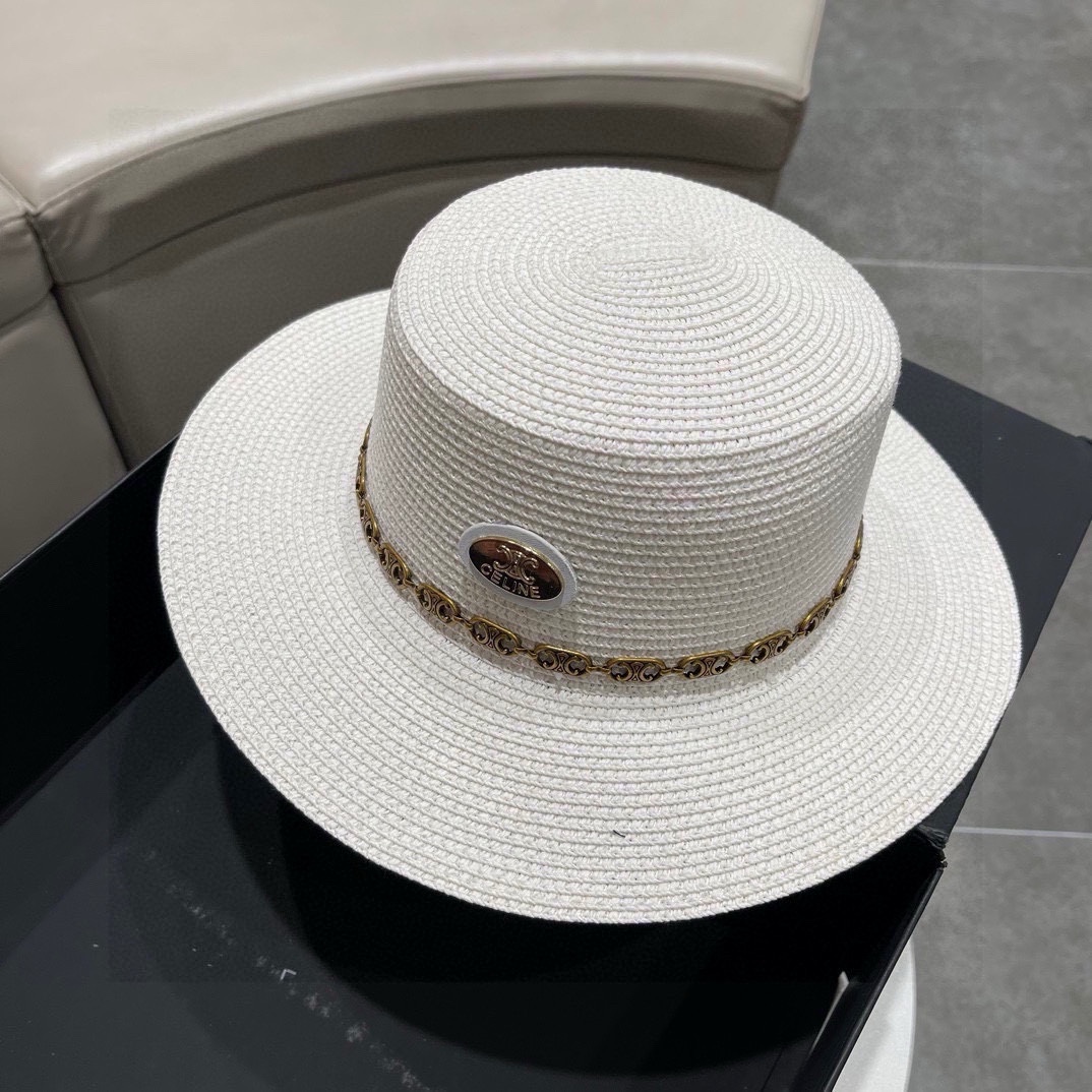 Celine Celine sombrero de paja, ala con flecos, sombrero de sol, sombrero de playa, circunferencia de cabeza 57cm