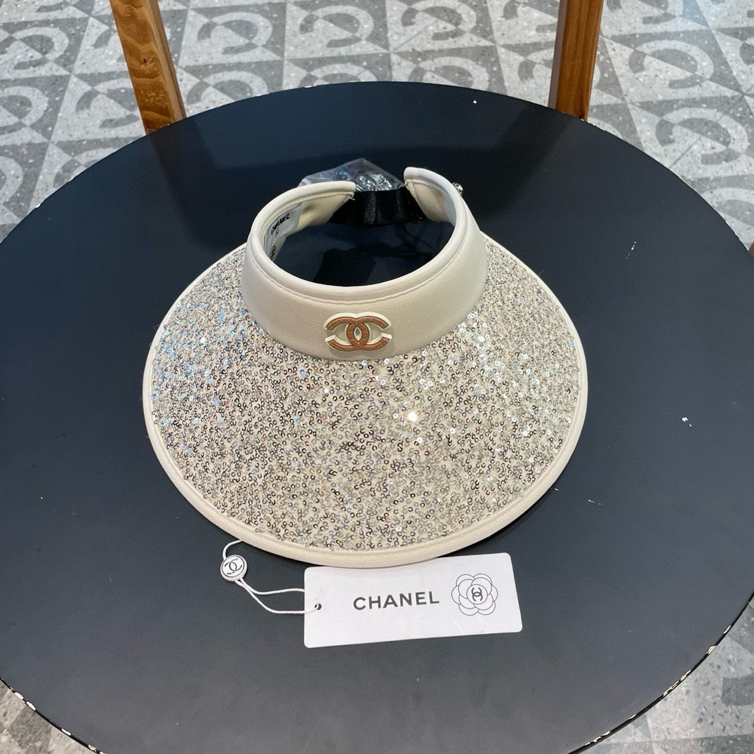 Chanel 香奈儿 sombrero sin parte superior con lentejuelas para protección solar, para mujer, verano, ala grande, bloqueo d…