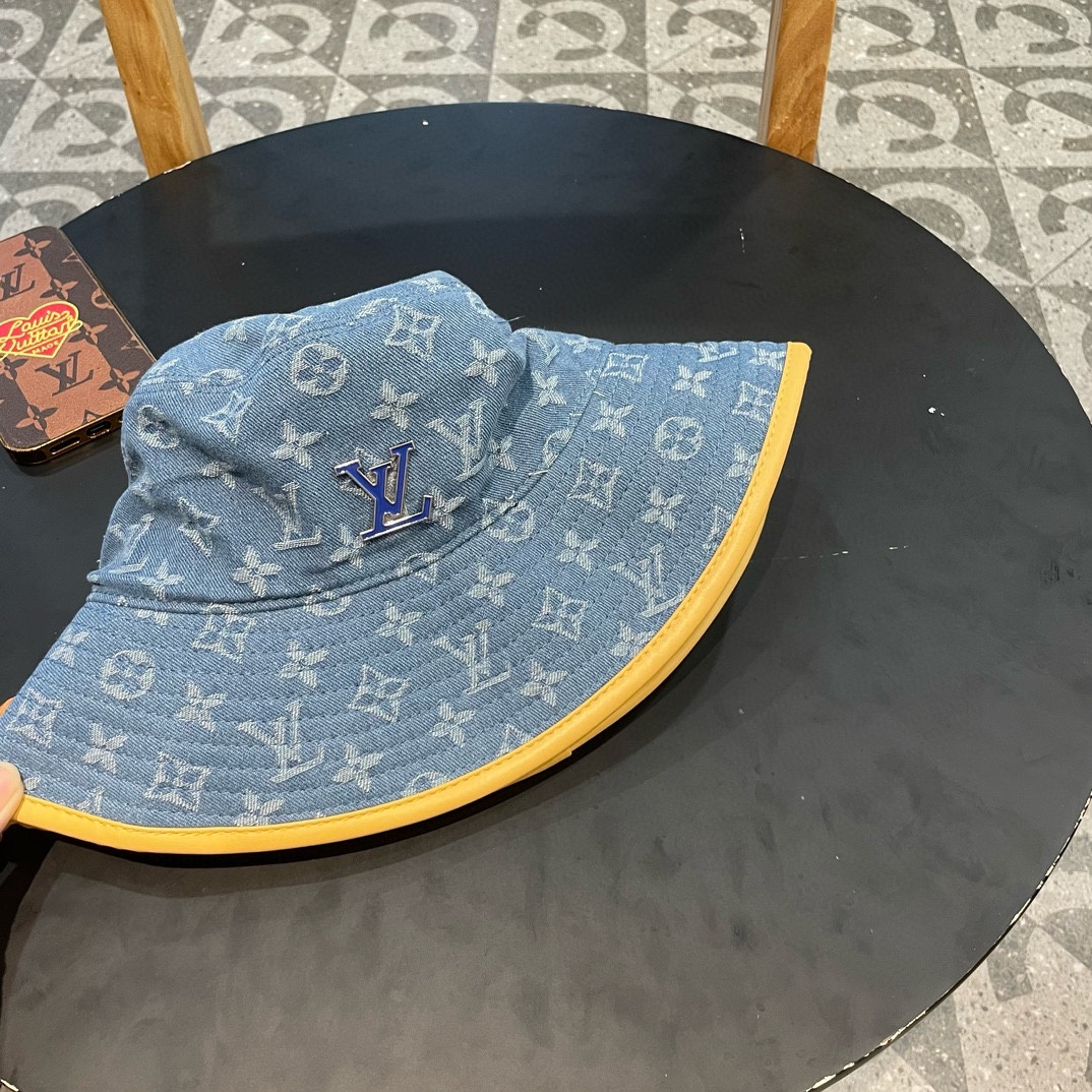 LouiVuittonLV gorra de pescador de mezclilla con patrón clásico de la nueva colección de la boutique, simple y elegante…
