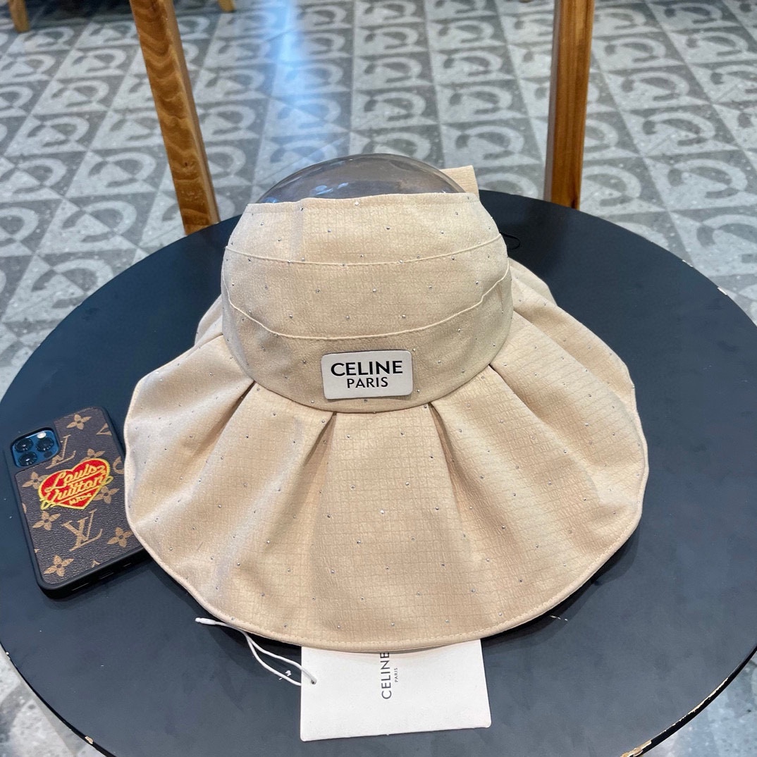 Sombrero de pescador sin copa de CELINE para mujer, primavera/verano, moda, delgado, con diamantes, elegante, para viaj…