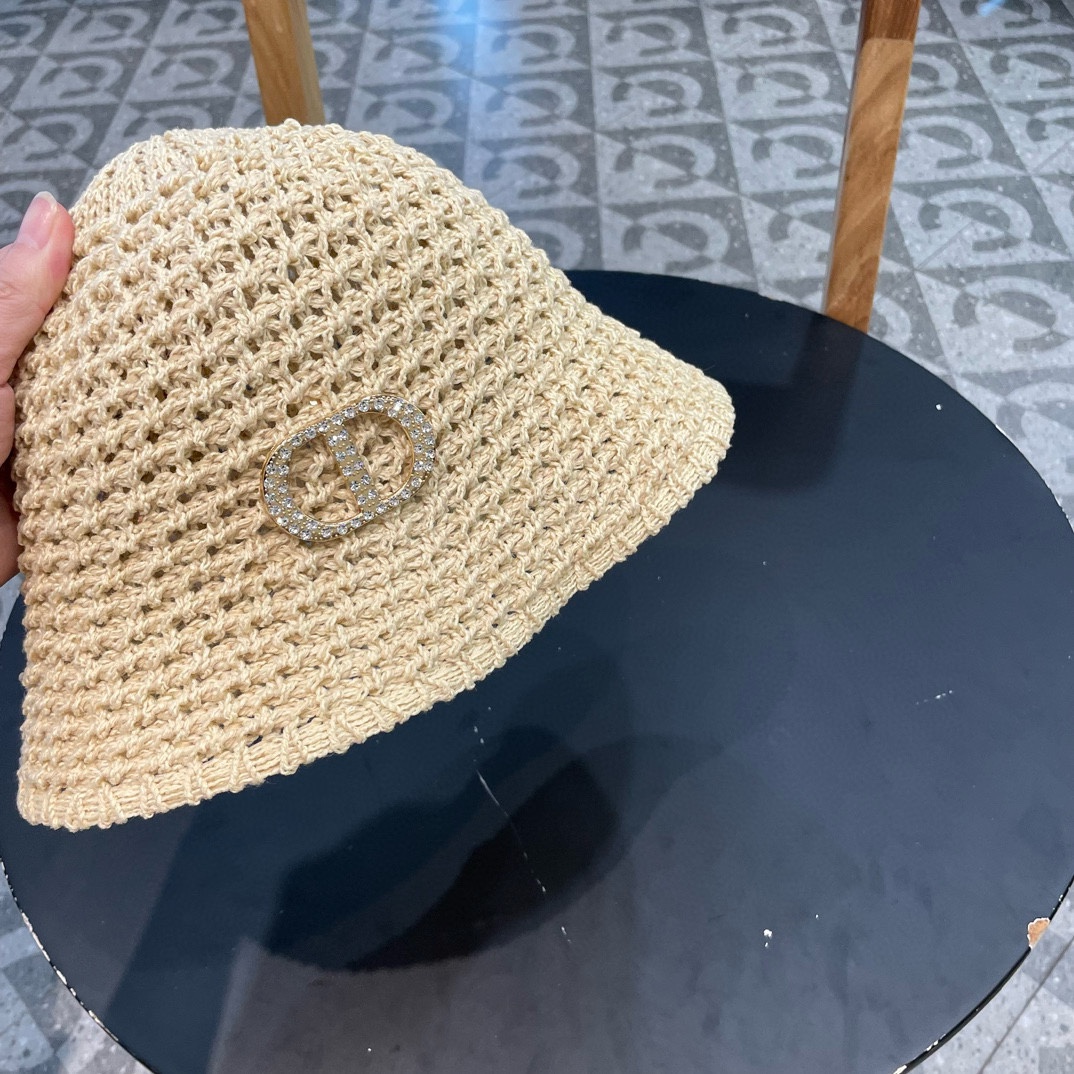  Dior夏季编织透气渔夫帽子女薄款遮阳草帽水桶帽日系显脸小遮脸太阳帽