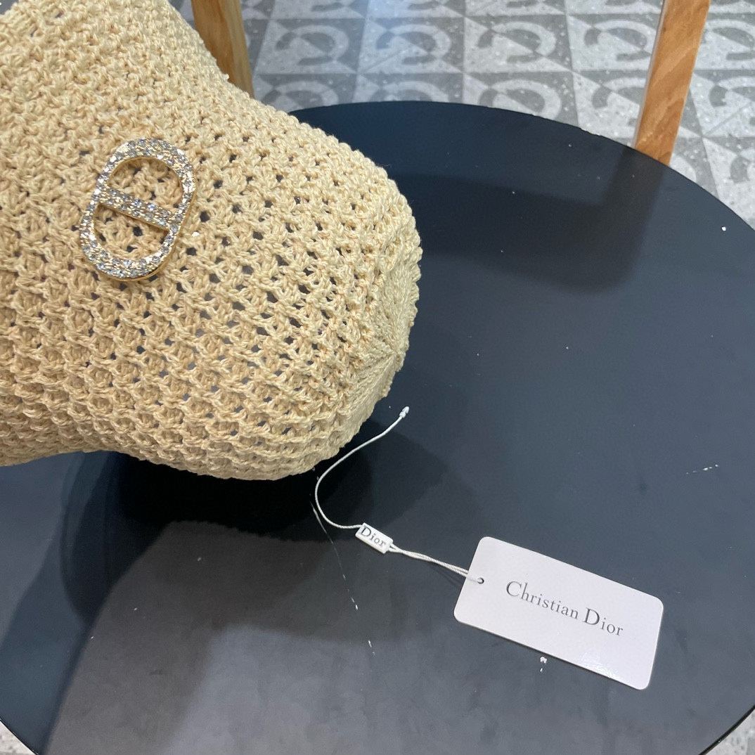  Dior夏季编织透气渔夫帽子女薄款遮阳草帽水桶帽日系显脸小遮脸太阳帽