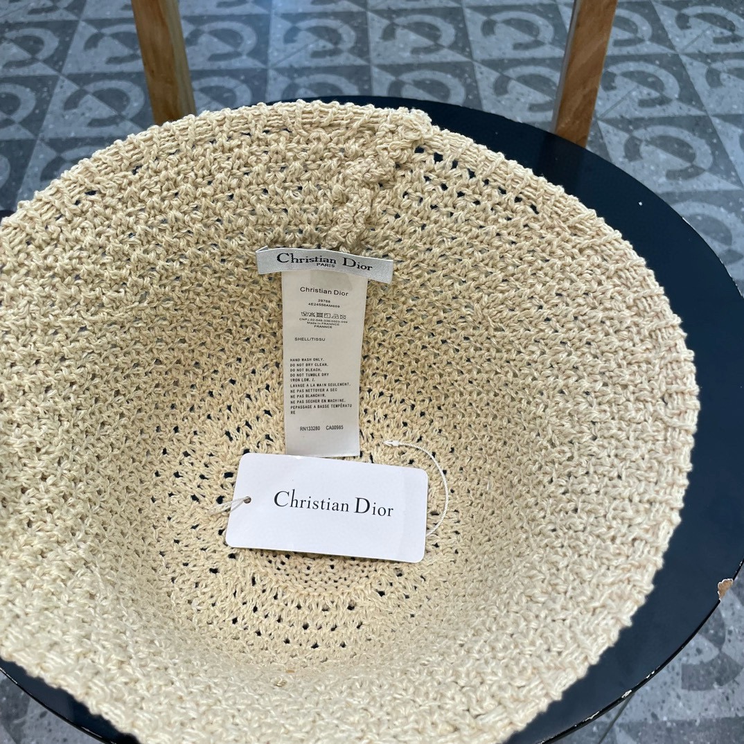  Dior夏季编织透气渔夫帽子女薄款遮阳草帽水桶帽日系显脸小遮脸太阳帽