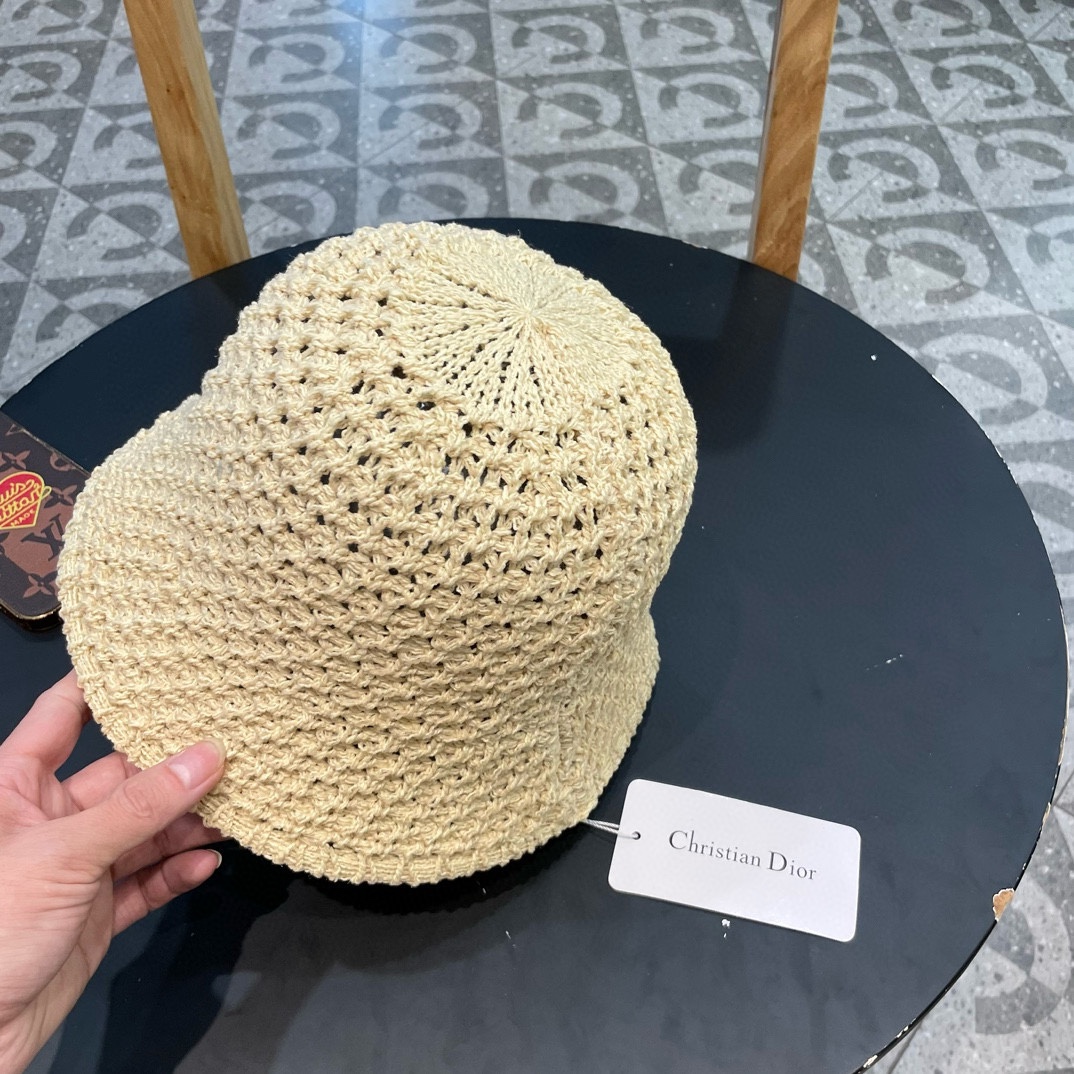  Dior夏季编织透气渔夫帽子女薄款遮阳草帽水桶帽日系显脸小遮脸太阳帽