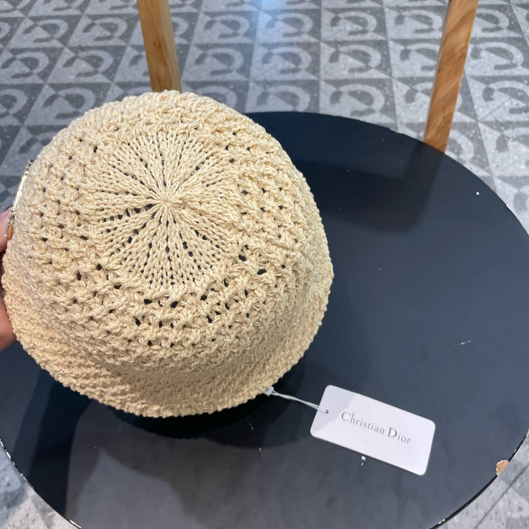  Dior夏季编织透气渔夫帽子女薄款遮阳草帽水桶帽日系显脸小遮脸太阳帽