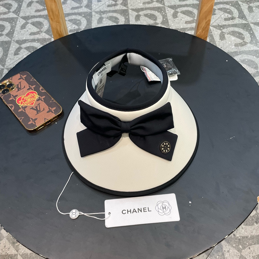 Chanel estilo coreano, nuevo gorro sin copa con lazo, protección solar para mujer, ala ancha, protección UV, sombrero d…
