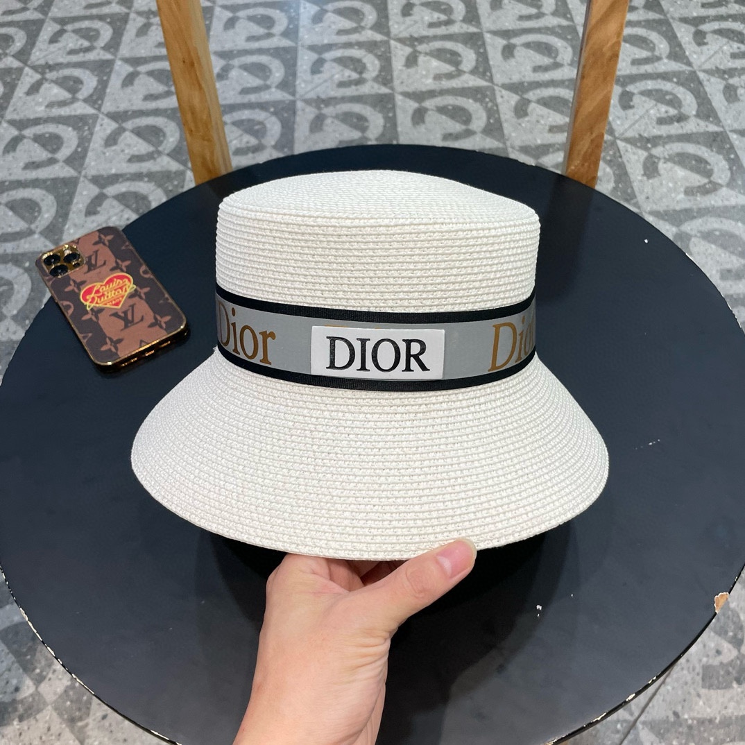 Dior 迪奥 2024 sombrero de paja de copa plana, fabricación de alta densidad, un sombrero de paja súper elegante, primera …