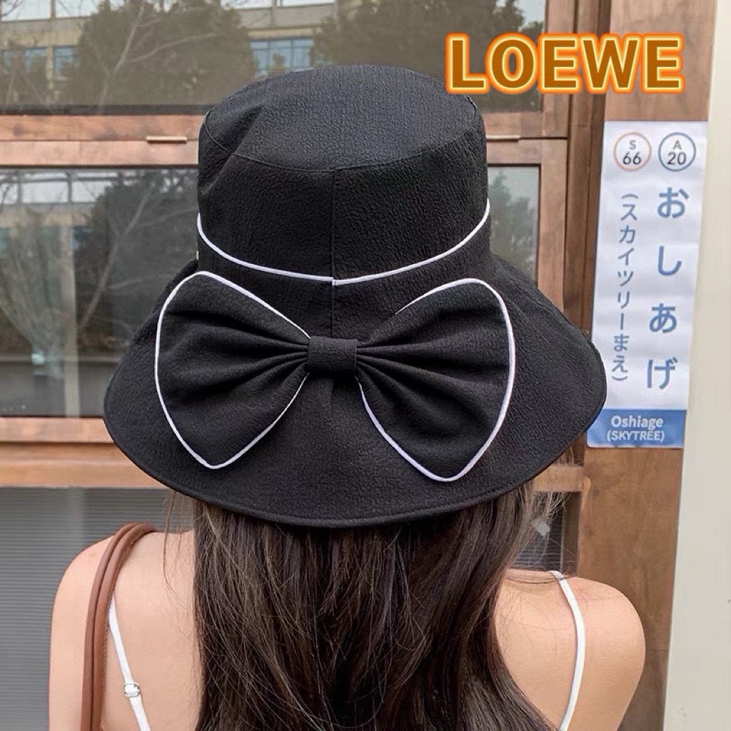 Sombrero de pescador de ala ancha Loewe para mujer, elegante, protección solar, anti-UV, estilo Hepburn