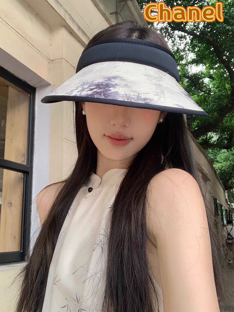 Chanel Sombrero de sol sin copa de estilo chino para mujer, nuevo verano 2024, plegable de ala ancha, sombrero para via…