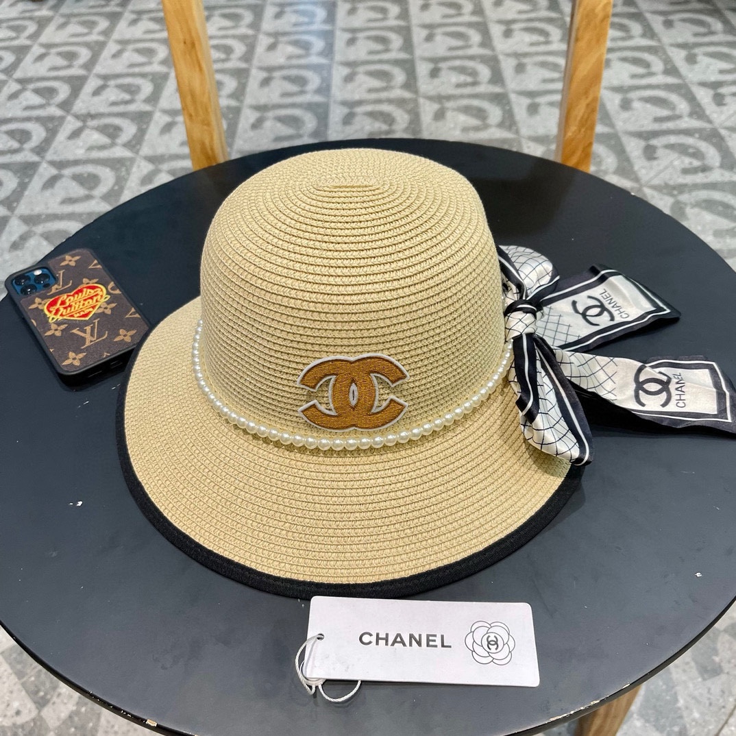 【CHANEL香奈儿】Sombrero de paja con lazo de mariposa, nuevo estilo de principios de 2024, estilo playa, simple y elegante, …