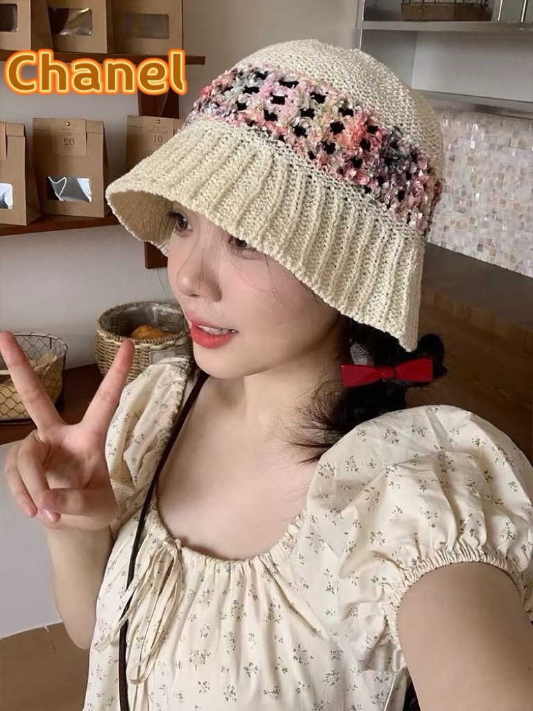 Chanel Sombrero de pescador tejido calado de estilo japonés para mujer, primavera/verano 2024 nuevo, protección solar, …