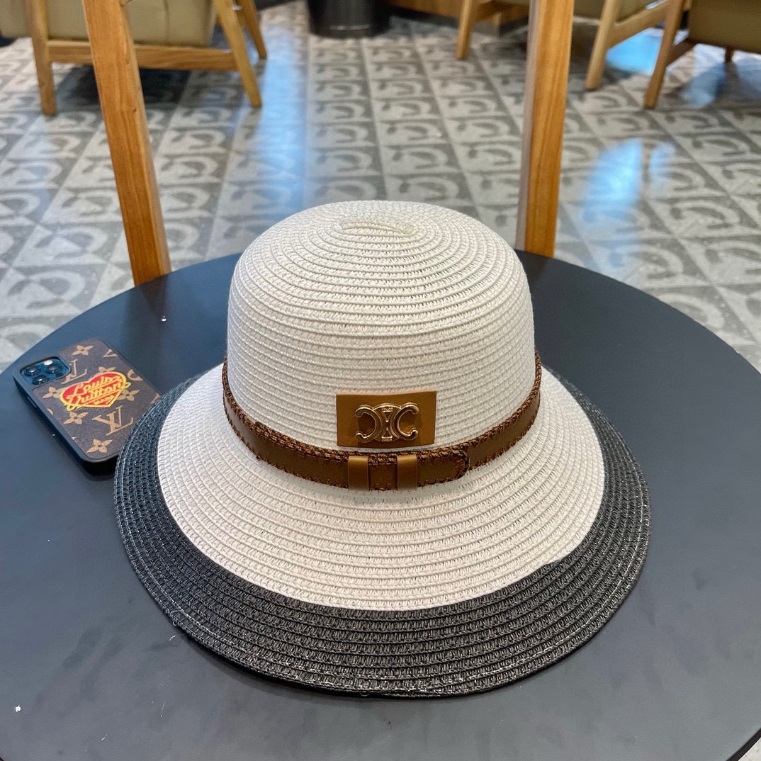 [CELINE] Sombrero de paja tejido de nueva temporada 2024, estilo playero, simple y elegante, accesorio versátil, primer…