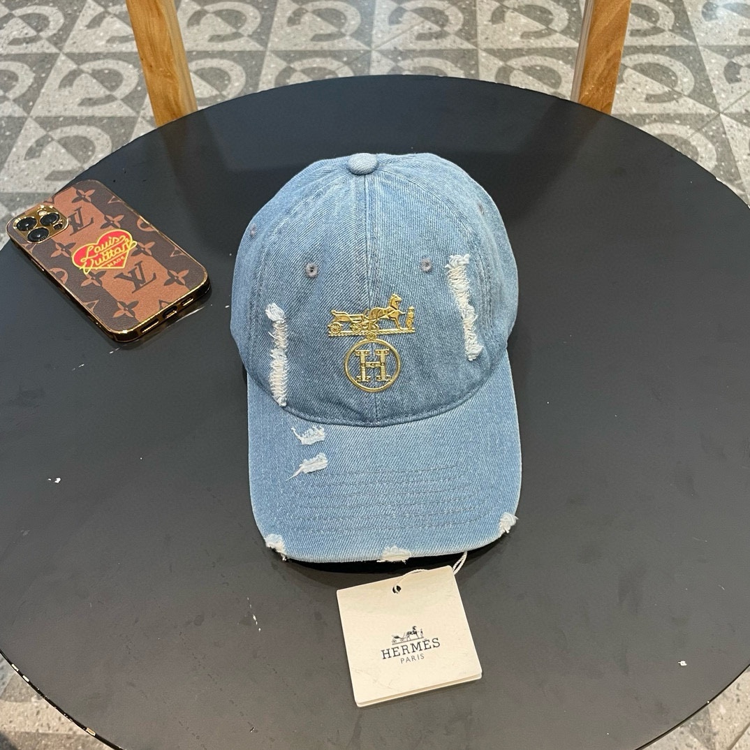 HERMÈS (Hermès) gorra de béisbol vaquera, H clásico, fabricada con molde auténtico, lona transpirable original + hebill…