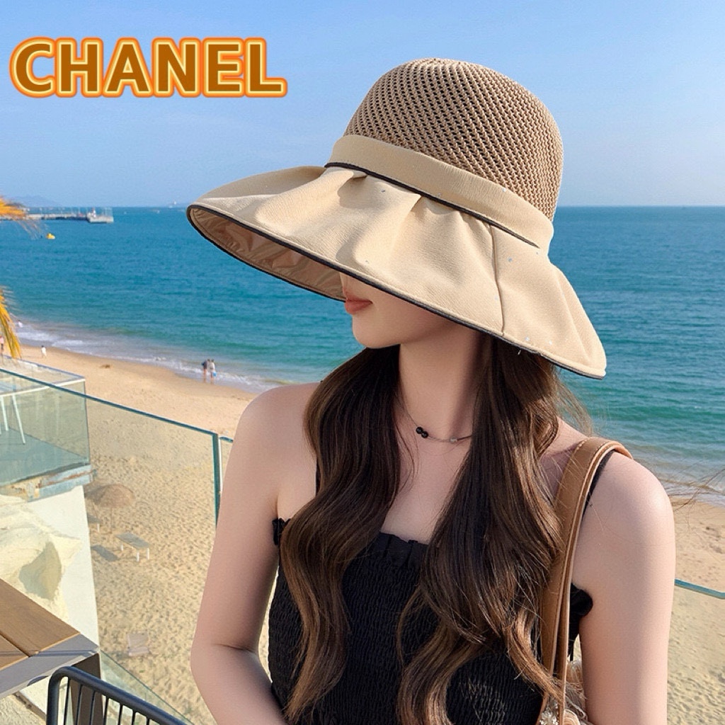【CHANEL】2024春夏款大沿蝴蝶结遮阳渔夫帽🌈 双层黑胶遮阳～更有质感的一款