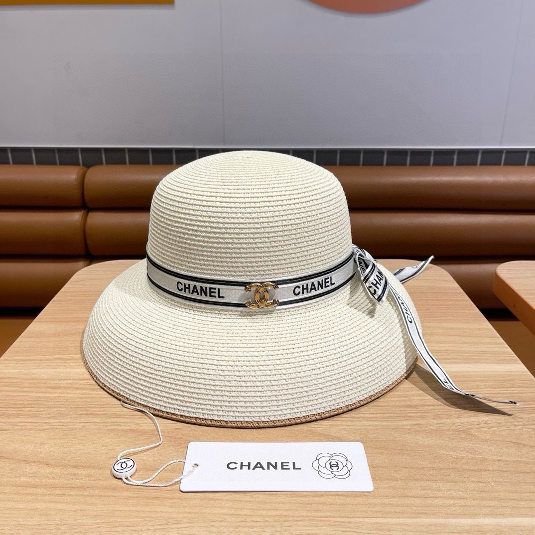 Sombrero de paja tipo farolillo Chanel, alta costura, imprescindible para celebridades, circunferencia de cabeza 57cm