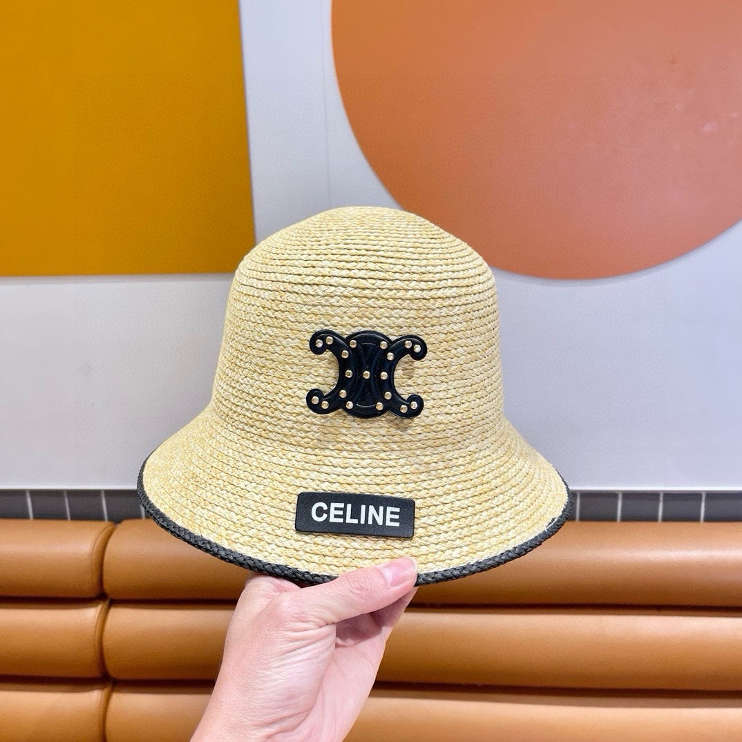 【CELINE】 Nueva colección 2024 de sombrero de paja tipo cubeta para protegerse del sol 🤩 estilo playero, simple y elega…