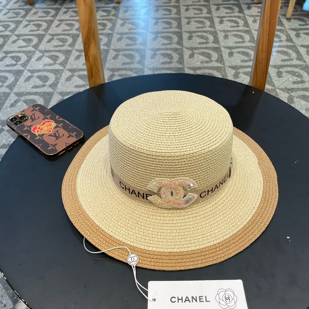 Chanel香奈儿太晚PP草帽，拼色名媛风遮阳帽头围57cm 轻盈简