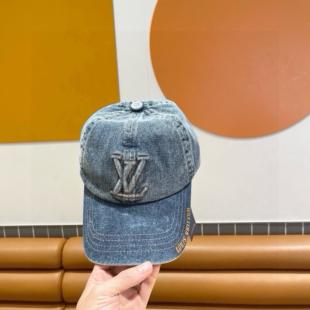 Gorra de béisbol vaquera bordada original de LV Louis Vuitton, modelo popular de mostrador, interior de algodón puro, l…