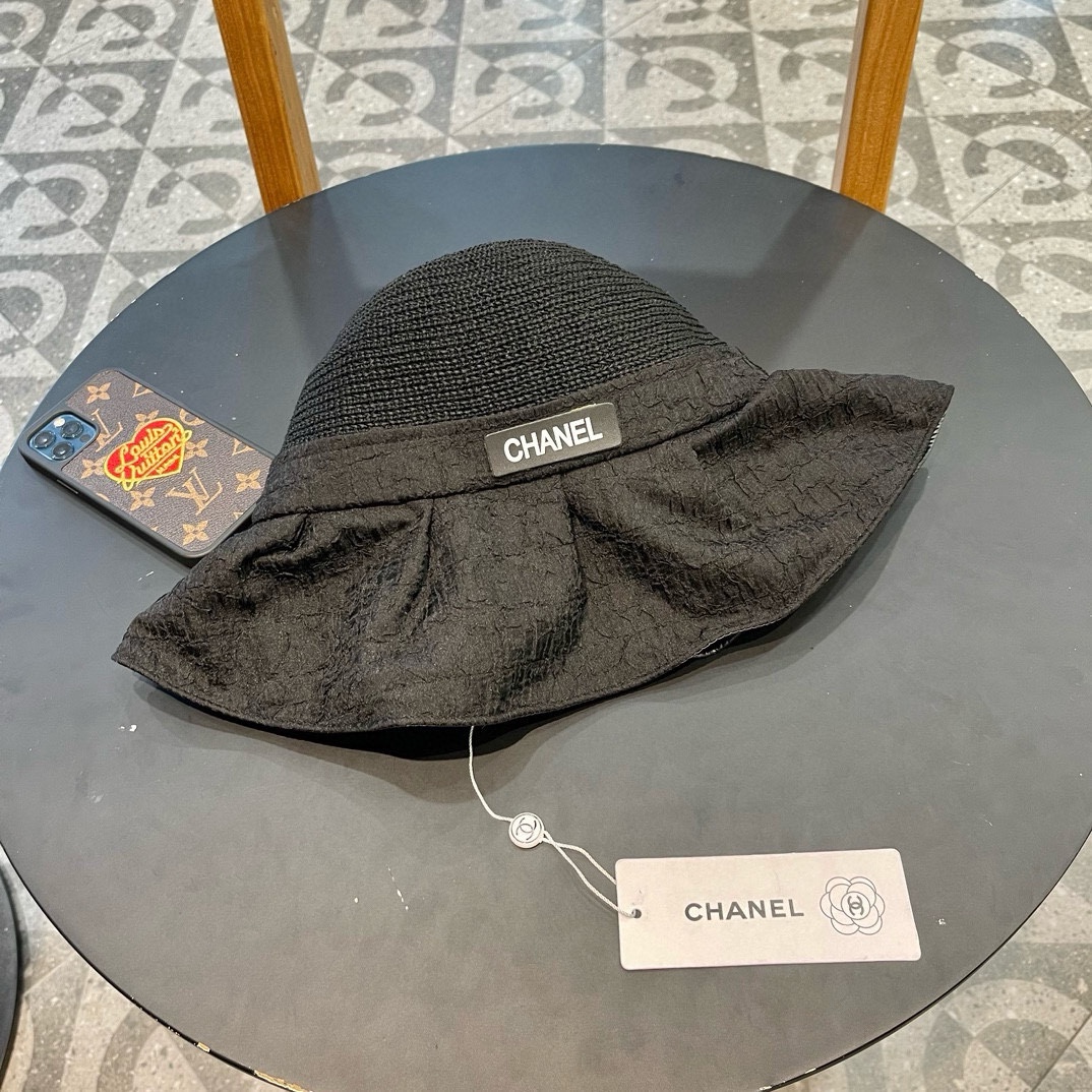 Sombrero de cubo Chanel de verano, nuevo estilo, tejido de punto transpirable, ala ancha con lazo, para mujer, protecci…